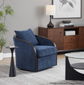 Gemma accent chair in Blue Indigo Fabric, Espresso Wood, featuring swivel