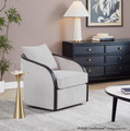Gemma accent chair in Sand Fabric, Espresso Wood, featuring swivel