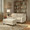 Carly Upholstered 44" Contemporary Bench Ottoman in Espresso Wood and Beige Fabric — lifestyle photo 4