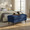 Carly ottoman in Espresso Wood, Blue Fabric, featuring wood frame