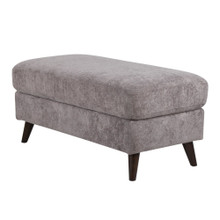 Carly ottoman in Espresso Wood, Pewter Fabric, back and side view, featuring wood frame