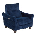 Slope Upholstered Contemporary Power Recliner in Espresso Wood and Blue Indigo Fabric — product view