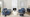 Willow Upholstered 80" Contemporary Sofa in Espresso Wood and Blue Fabric — lifestyle photo 2