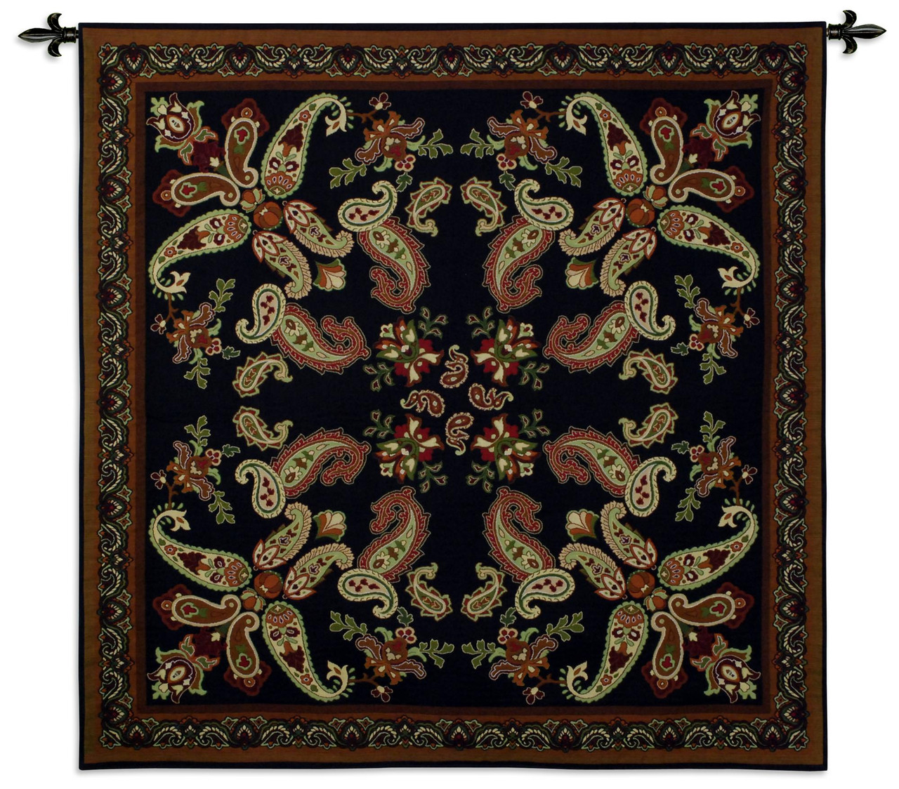 Paisley Dark Woven Tapestry Wall Art Hanging Ornate Floral Persian  Inspired Design 100% Cotton USA Size 53x52
