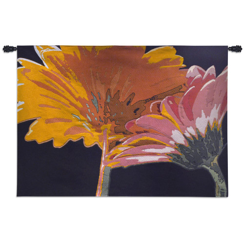 Miami Bliss by Alicia Bock | Woven Tapestry Wall Art Hanging | Radiant Contemporary Flowers on Black | 100% Cotton USA Size 53x38 Wall Tapestry