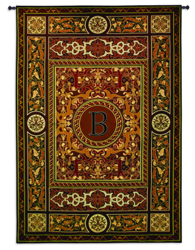 Monogram Medallion B | Woven Tapestry Wall Art Hanging | Ornate Symmetric Mosaic Artwork with Decorative Letter “B” | 100% Cotton USA Size 75x53 Wall Tapestry
