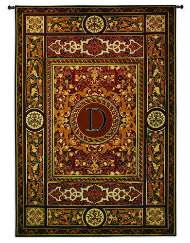 Monogram Medallion D | Woven Tapestry Wall Art Hanging | Ornate Symmetric Mosaic Artwork with Decorative Letter “D” | 100% Cotton USA Size 75x53 Wall Tapestry