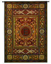 Monogram Medallion E | Woven Tapestry Wall Art Hanging | Ornate Symmetric Mosaic Artwork with Decorative Letter “E” | 100% Cotton USA Size 75x53 Wall Tapestry