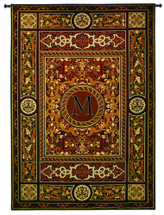 Monogram Medallion M | Woven Tapestry Wall Art Hanging | Ornate Symmetric Mosaic Artwork with Decorative Letter “M” | 100% Cotton USA Size 75x53 Wall Tapestry
