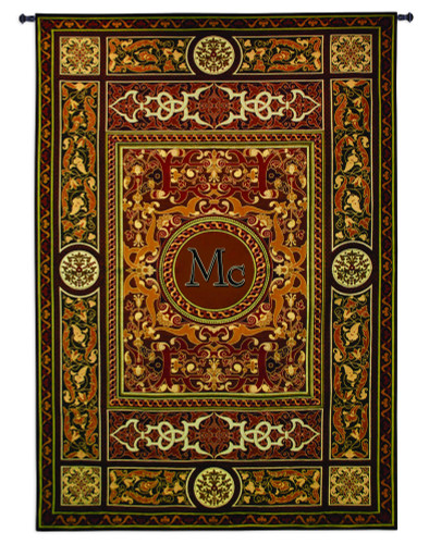 Monogram Medallion Mc | Woven Tapestry Wall Art Hanging | Ornate Symmetric Mosaic Artwork with Decorative “Mc” | 100% Cotton USA Size 75x53 Wall Tapestry