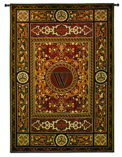 Monogram Medallion W | Woven Tapestry Wall Art Hanging | Ornate Symmetric Mosaic Artwork with Decorative Letter “W” | 100% Cotton USA Size 75x53 Wall Tapestry