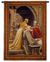 Godspeed Edmund Blair Leighton | Woven Tapestry Wall Art Hanging | Medieval Lady with Arthurian Knight | 100% Cotton USA Size 40x31 Wall Tapestry