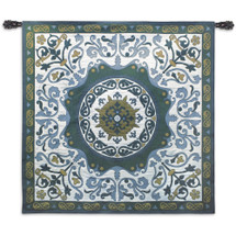 Suzani Indigo | Woven Tapestry Wall Art Hanging | Ornate Central Asian Patterned Tribal Textile | 100% Cotton USA Size 44x44 Wall Tapestry