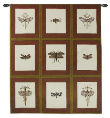 Entomological Nine Study | Woven Tapestry Wall Art Hanging | Vintage Earthy Insect Study Panels | 100% Cotton USA Size 74x64 Wall Tapestry