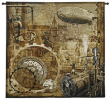 Steampunk | Woven Tapestry Wall Art Hanging | Engine Powered Victorian Industrial City | Woven Tapestry Wall Art Hanging | 100% Cotton USA Size 53x51 Wall Tapestry