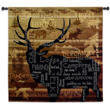 Nature's Calling by Julianna James | Woven Tapestry Wall Art Hanging | Deer Silhouette Word Cloud Nature Design | 100% Cotton USA Size 53x51 Wall Tapestry