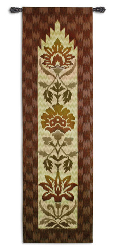Ikat Avani by Sarah Simpson | Woven Tapestry Wall Art Hanging | Geometric Botanical Vertical Pattern with Deep Browns | 100% Cotton USA Size 87x26 Wall Tapestry