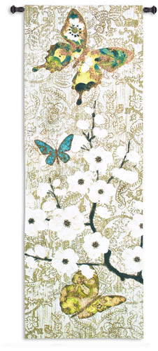 Spring Unfolding by Morgan Yamada | Woven Tapestry Wall Art Hanging | Asian Tree Blossoms with Butterflies | 100% Cotton USA Size 57x20 Wall Tapestry