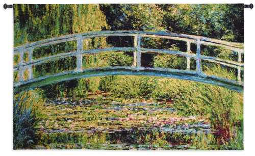 Le pont Japonais a Giverny by Claude Monet | Woven Tapestry Wall Art Hanging | Japanese Foot Bridge over Lily Pond | 100% Cotton USA Size 63x39 Wall Tapestry