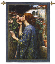 The Soul of the Rose by John William Waterhouse | Woven Tapestry Wall Art Hanging | Classical Floral Lady with Roses and Lilies | 100% Cotton USA Size 43x31 Wall Tapestry
