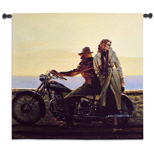 Coastal Ride by Brent Lynch | Woven Tapestry Wall Art Hanging | Classic Motorcycle Beach Trip | 100% Cotton USA Size 31x31 Wall Tapestry