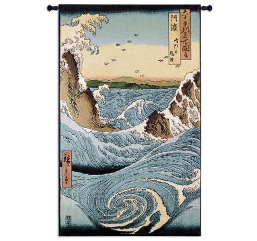 Awa Province: Stormy Sea at the Naruto Rapids by Ando Hiroshige Woven Tapestry Wall Art Hanging | Historic Japanese Woodblock Print | 100% Cotton USA Size 53x32 Wall Tapestry