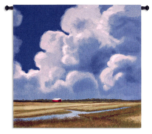 Glendale Creek | Woven Tapestry Wall Art Hanging | Impressionist Cumulus Clouds over Farmland Pasture | 100% Cotton USA Size 31x31 Wall Tapestry