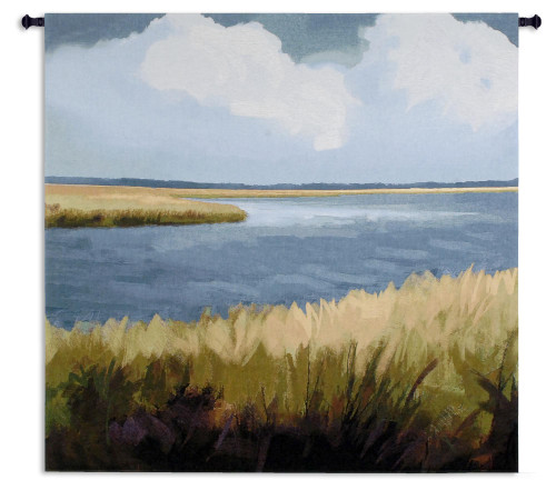 Low Country Impressions by Sarah Simpson | Woven Tapestry Wall Art Hanging | Marshy Landscape Soothing Seagrass Shore | 100% Cotton USA Size 53x52 Wall Tapestry