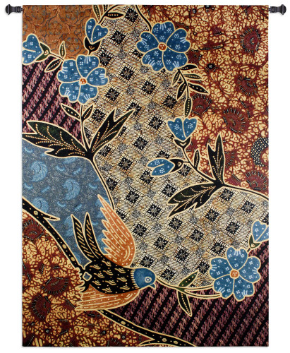 Batik Floral by Sarah Simpson | Woven Tapestry Wall Art Hanging | Vibrant Indonesian Style Pattern Flower Artwork | 100% Cotton USA Size 75x53 Wall Tapestry