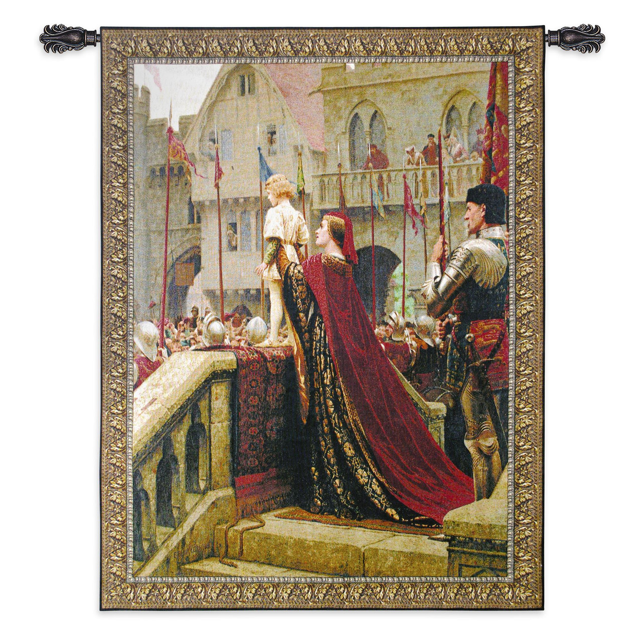 The Accolade by Edmund Blair Leighton Woven Tapestry Wall Art Hanging Medieval Knight Ceremony 100% Cotton USA Size 53x42 - 1