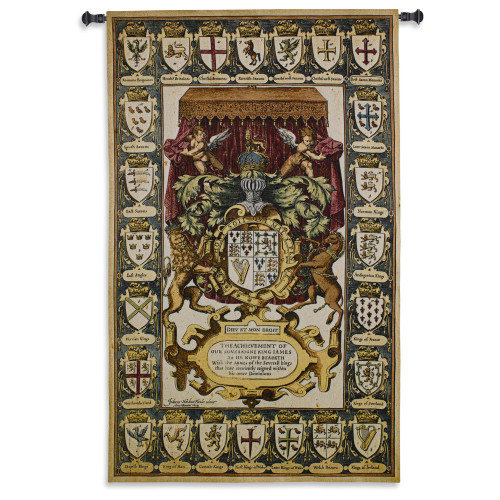 Armes of Kings | Woven Tapestry Wall Art Hanging | King James Royal Coat of Arms Medieval Watercolor Artwork | 100% Cotton USA Size 63x39 Wall Tapestry