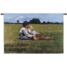 Boys in a Pasture by Winslow Homer | Woven Tapestry Wall Art Hanging | Relaxing Afternoon Meadow Scene | 100% Cotton USA Size 53x30 Wall Tapestry