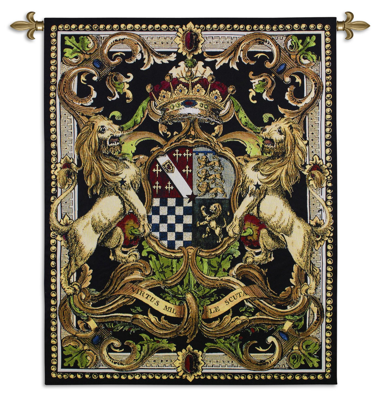 Crest on Black II Woven Tapestry Wall Art Hanging Medieval Royal  Heraldic Crest 100% Cotton USA Size 53x41