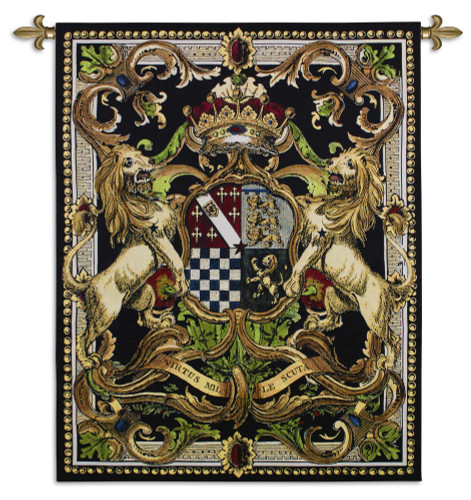 Crest on Black II | Woven Tapestry Wall Art Hanging | Medieval Royal Heraldic Crest | 100% Cotton USA Size 53x41 Wall Tapestry