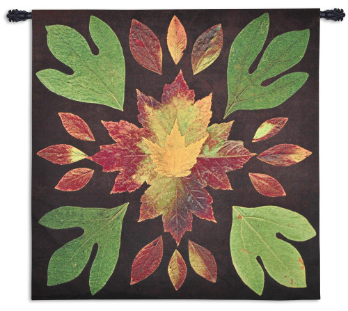 Kaleidoscope Leaves | Woven Tapestry Wall Art Hanging | Symmetric Rich Autumn Leaf Array | 100% Cotton USA Size 52x51 Wall Tapestry