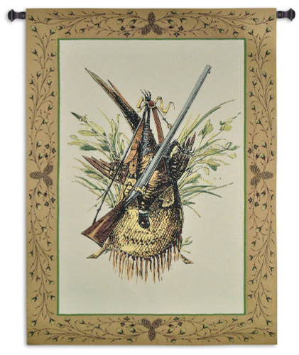 Hunting Gear | Woven Tapestry Wall Art Hanging | Hunter's Shotgun with Bagged Pheasant Cabin Lodge Decor | 100% Cotton USA Size 59x44 Wall Tapestry