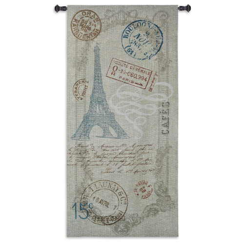 Paris Metro | Woven Tapestry Wall Art Hanging | Vintage French Travel Artwork with Eiffel Tower and Luggage Labels | 100% Cotton USA Size 64x31 Wall Tapestry