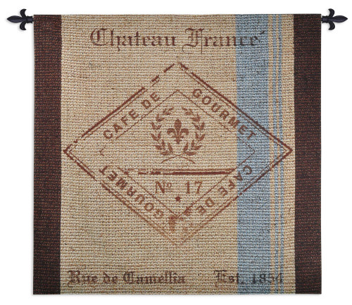 French Roast | Woven Tapestry Wall Art Hanging | Vintage French Coffee Sack Reproduction | 100% Cotton USA Size 53x52 Wall Tapestry