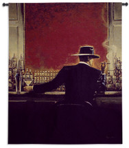 Cigar Bar by Brent Lynch | Woven Tapestry Wall Art Hanging | Mystery Man in Fedora Hat Evening Lounge Scene | 100% Cotton USA Size 67x53 Wall Tapestry