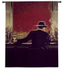 Cigar Bar by Brent Lynch | Woven Tapestry Wall Art Hanging | Mystery Man in Fedora Hat Evening Lounge Scene | 100% Cotton USA Size 53x41 Wall Tapestry