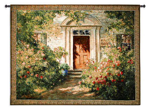 Grandma's Doorway by Graves | Woven Tapestry Wall Art Hanging | Lush Blooming Floral Springtime Villa | 100% Cotton USA Size 52x40 Wall Tapestry