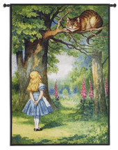 Alice and the Cheshire Cat by Lewis Carroll | Woven Tapestry Wall Art Hanging | Classic Alice In Wonderland Lush Fable Scene | 100% Cotton USA Size 44x31 Wall Tapestry