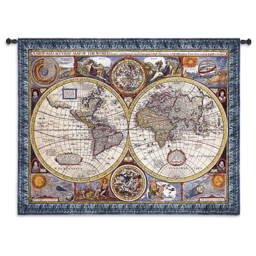New and Accurate World Map | Woven Tapestry Wall Art Hanging | Vintage Antique Map Cartography | 100% Cotton USA Size 67x53 Wall Tapestry