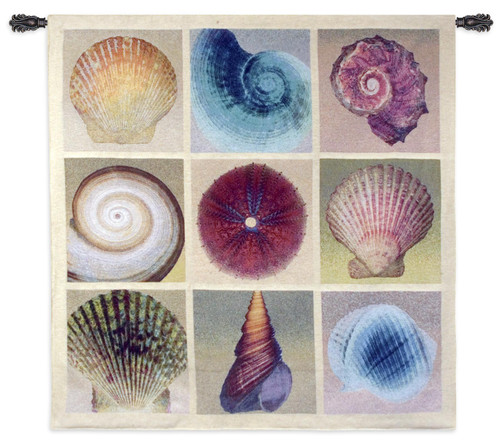 Shell Collection | Woven Tapestry Wall Art Hanging | Colorful Geometric Seashells Panel Artwork | 100% Cotton USA Size 44x44 Wall Tapestry