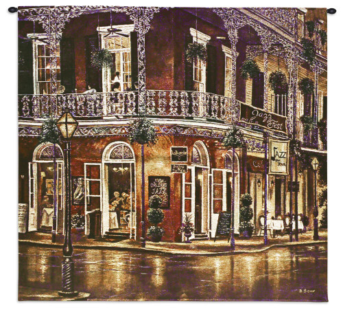 Jazz du Jour by Betsy Brown | Woven Tapestry Wall Art Hanging | New Orleans French Quarter Architecture Evening Street Music | 100% Cotton USA Size 31x31 Wall Tapestry