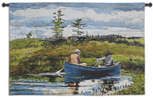 The Blue Boat by Winslow Homer | Woven Tapestry Wall Art Hanging | Impressionist Canoe Journey on Serene Landscape | 100% Cotton USA Size 53x35 Wall Tapestry