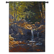 Thompson Cascade by Albert Bierstadt | Woven Tapestry Wall Art Hanging | Gentle Waterfall Landscape Shimmering In Afternoon Light | 100% Cotton USA Size 75x53 Wall Tapestry