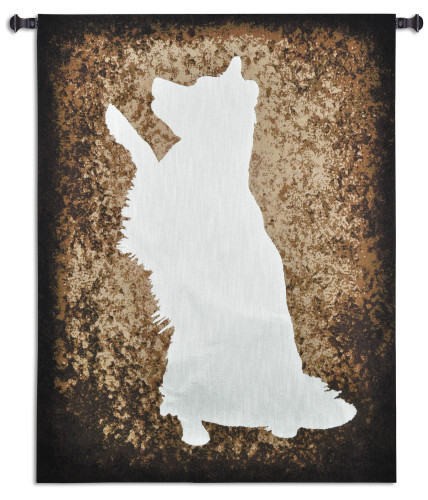 Obeying His Master | Woven Tapestry Wall Art Hanging | Begging Border Collie Silhouette for Dog Lovers | 100% Cotton USA Size 53x40 Wall Tapestry