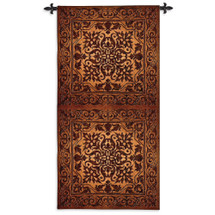 Double Iron Work Vertical | Woven Tapestry Wall Art Hanging | Bronze Gold Metallic Damask Pattern Metal Panels | 100% Cotton USA Size 105x53 Wall Tapestry