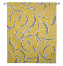 Twists and Turns Lemon | Woven Tapestry Wall Art Hanging | Bursting Yellow and Gray Swirling Pattern | 100% Cotton USA Size 63x52 Wall Tapestry